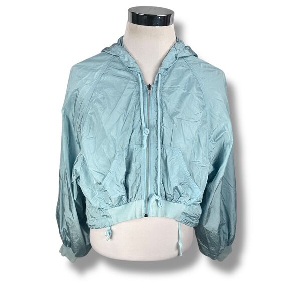 Free People FP Movement On The Rise Windbreaker Crop Jacket Women’s Small Blue - Picture 1 of 9